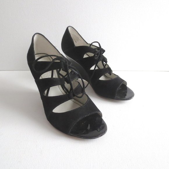 Franco Sarto Black High Heel Platform Lace Up Evening Sandals Shoes Pumps - Picture 1 of 9